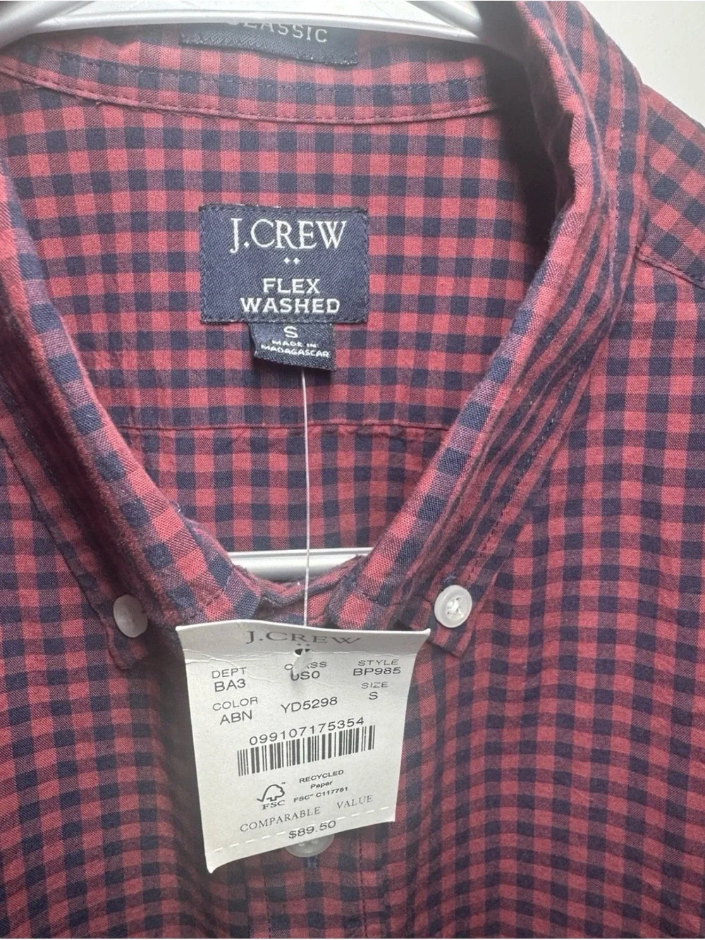 J. Crew Men’s Red and Navy Gingham Button-Down Shirt